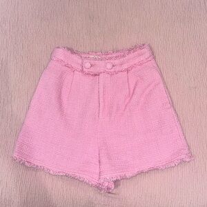 Cinq à Sept High-Rise Pink Tweed Pleated Shorts